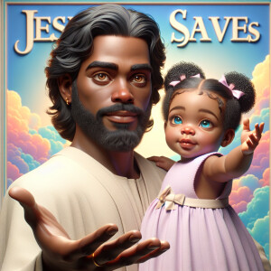 Create a 3D realistic artwork featuring the phrase 'Jesus Saves'...