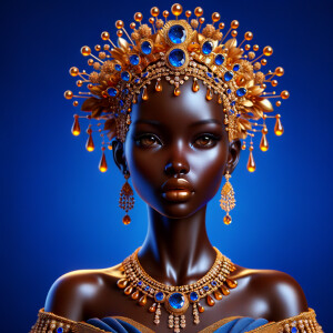 Create a 3-D realistic, elegant figure against a vivid royal blu...