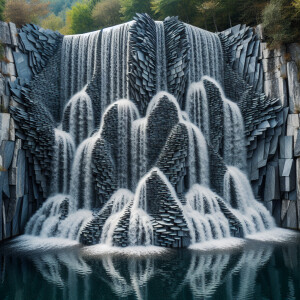 Flooring waterfall made of slate stone and wire