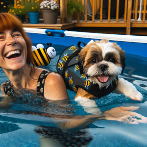 40 year female, long ginger hair, swimming in above ground pool...