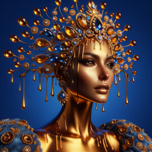 Create a 3-D realistic, elegant figure against a vivid royal blu...