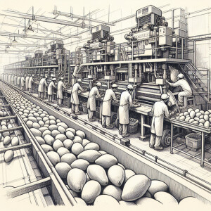 Create a detailed sketch of a small mango packing plant in Pakis...