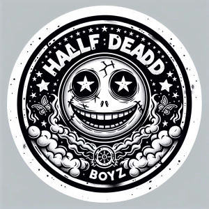 Create a logo for a  brand named "Half Dead Boyz" that features...