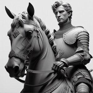 3d rendering, grayscale, Renaissance knight sitting on horse, fa...