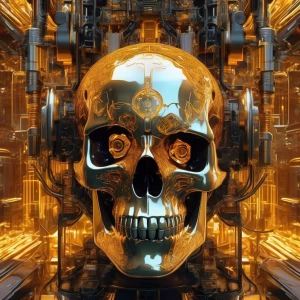 close-up digital artwork of a translucent, glass-like skull with...