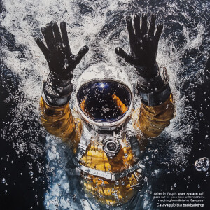 view from above aerial view "alien in a futuristic space suit si...