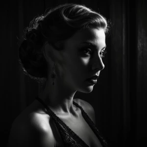 Create an image of a femme fatale, depicted as a captivating wom...