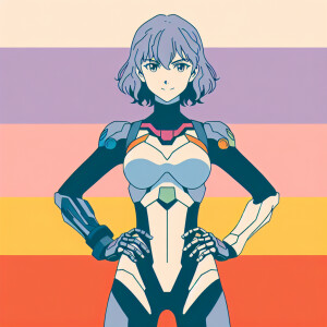 1990s anime screencap, girl a plugsuit, standing with hands on h...