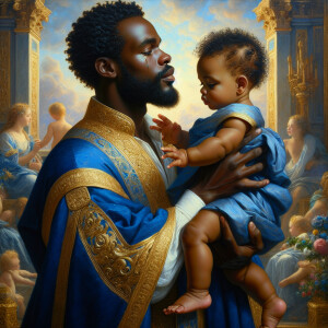 Classical oil painting style depicting an African-American Jesus...
