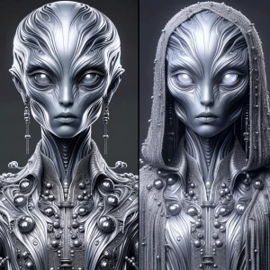 A hauntingly elegant Martian figure, its ethereal form a blend o...