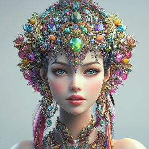 A Beautiful Goddess Of jewels with Differently Colored jewels 3D...