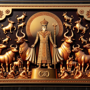 Golden king of copper bulls and minions text CBO