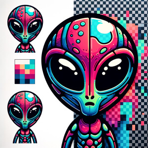 Colored alien transparent graphic, no background, cosmic alien g...