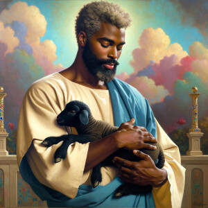 Oil painting of an African-American man resembling Jesus Christ,...