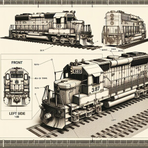 with the #187 3D schematic drawing of a SD40-2 locomotive in 1:8...