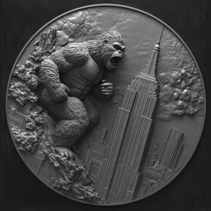Design a high-contrast grayscale 3d bas relief of king kong clim...