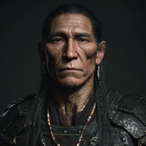 Create a hyper-realistic digital image of a 55-year-old Native A...