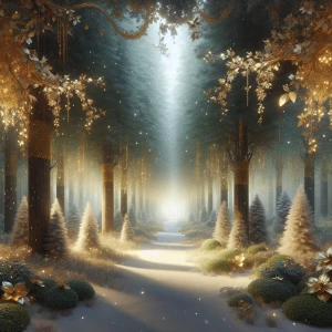 Create an image of an enchanting Christmas woodland forest that...