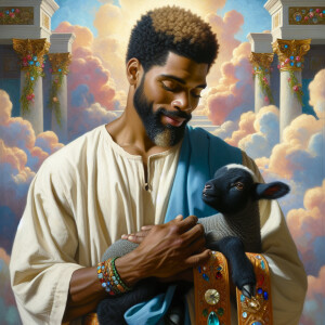 Oil painting of an African-American man resembling Jesus Christ,...