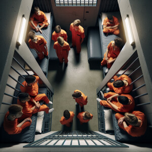 Two Caucasian Male juvenile inmates about 13 to 16 years old are...