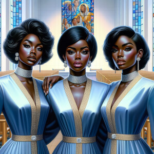 A digital illustration depicting three African American women as...