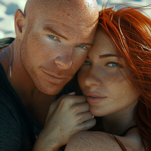 A photorealistic high resolution image. Light ginger haired fema...