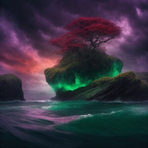 Eerily hovering above the dark waters, a horror chromatic floati...