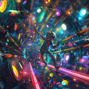 Alien sitting on a ship singing and dancing