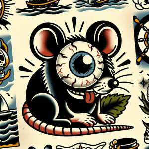 Rat fink eyeball in an old school tattoo style