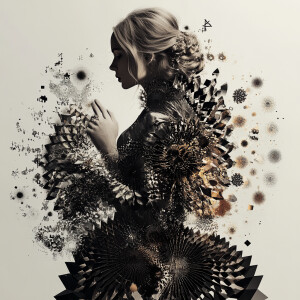 Portrait of a transcendent sorceress standing at the nexus of al...