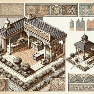 Design a luxurious classic-style rooftop garden featuring a squa...