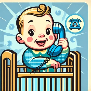 Illustrate a baby in a Hanna-Barbera animation style, adorably p...