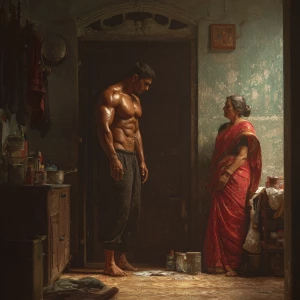 Hyperrealism digital painting ,a indian muscular beefy sweaty...