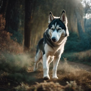 Heavily pregnant husky dog on all fours