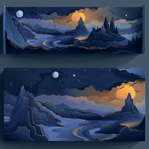 Luxurious product package, box, mountains and sea and universe t...