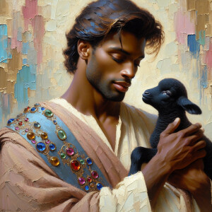 Oil painting of an African-American man resembling Jesus Christ,...