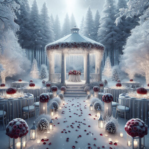 Photorealistic beautiful snowing wonderland for romantic wedding...