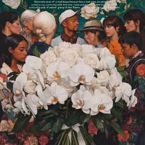 "Generate an image of a mixed bouquet featuring white roses and...