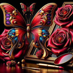 Beautiful red and gold 3D butterfly heavy veining and deep vibra...