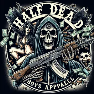 Design a bold circular and edgy logo with and the name ('HALF DE...