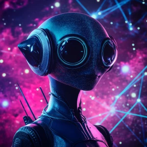 Create a 2.5D illustration of a female alien character set again...