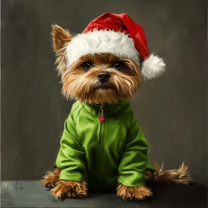 digital colourful airbrushed painting of a realistic yorkie, wea...