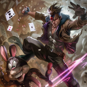 Gambit throw cards at bugs bunny