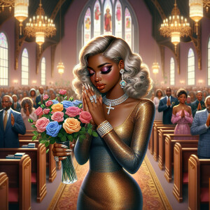 Romantic Valentine's Day artwork of an light skin African Americ...