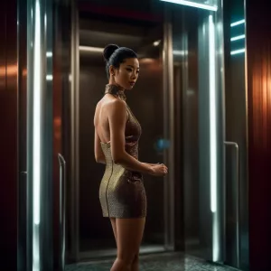 Generate an image of a modern, well-lit elevator interior, featu...