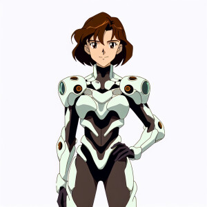1990s anime screencap, girl a plugsuit, standing with hands on h...