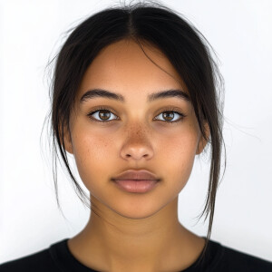 Portrait of a 19-year-old woman with a delightful appearance, ha...