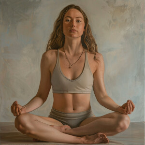 Photo of fair skinned young brunette woman wearing yoga outfit i...