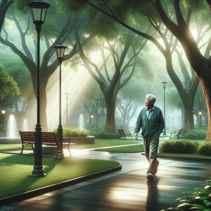 man walking far away in a park