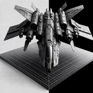 Create a black rectangular spaceship with wings. Separate the im...